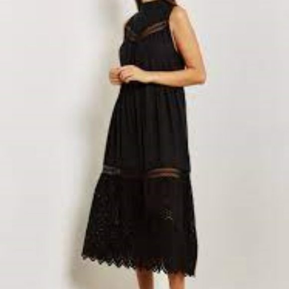 Topshop Dresses & Skirts - Topshop Womens Black High Neck Size 10 Broderie Tiered Maxi Dress